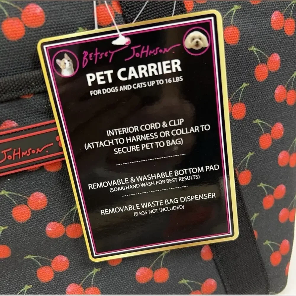 NEW BETSEY JOHNSON TSA-compliant pet carrier 16 LBS RED BLACK CHERRY PRINT BAG